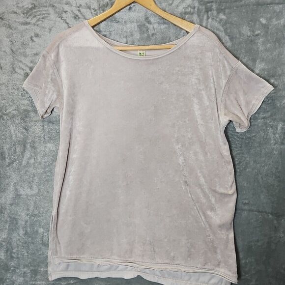 Green Tea Women's Top Med Beige Soft Velour short sleeve - Picture 1 of 11